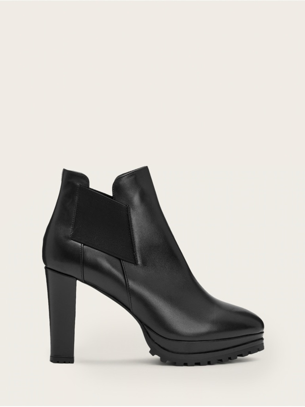 All Saints Black Leather High-Heel Sarris Boot Size 39 Block heel Rubber Sole
